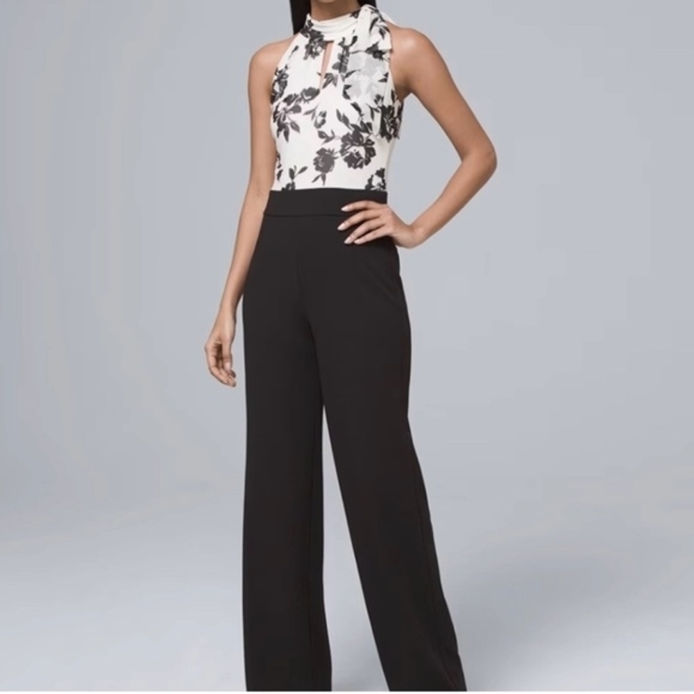 White House Black Market Monochrome Floral Jumpsuit